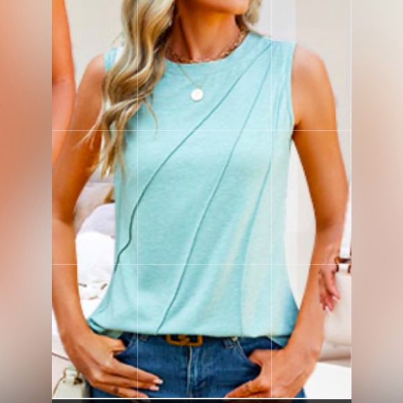 Aqua Sleeveless Tank Top - Picture 1 of 9